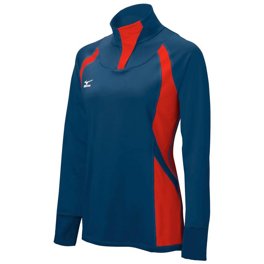 Chaqueta Mizuno Nine Collection: Drive Half-Zip Mujer Azul Marino/Rojas Baratas BTNU-57849